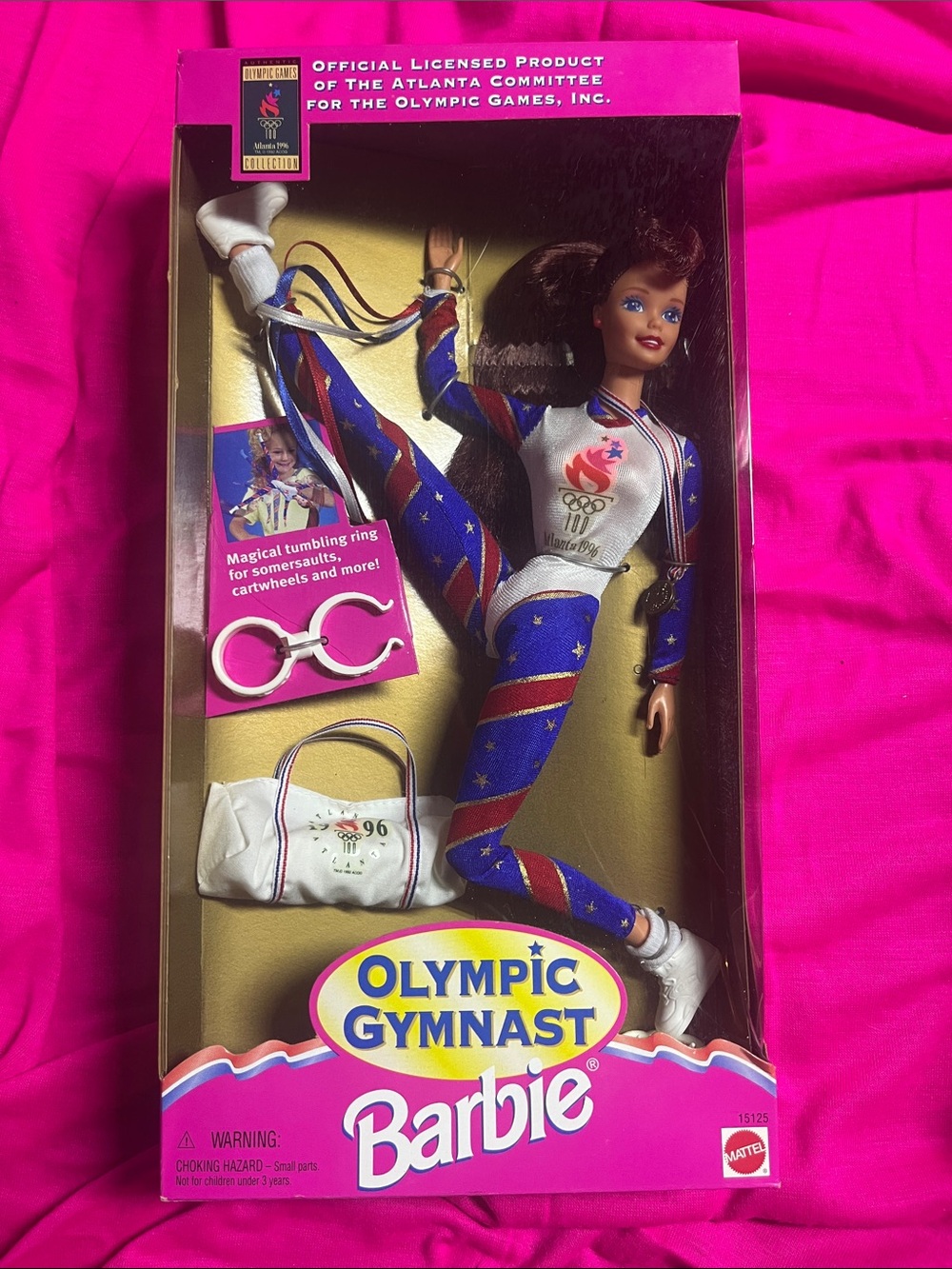 NRFB 1996 Atlanta Olympic Gymnast Barbie Doll Redhead Mattel No. 15125